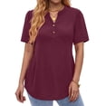 thumbnail image 2 of Fantaslook V Neck Henley Blouses for Women Dressy Casual Tops Summer Short Sleeve Shirts Fashion Clothes, 2 of 8