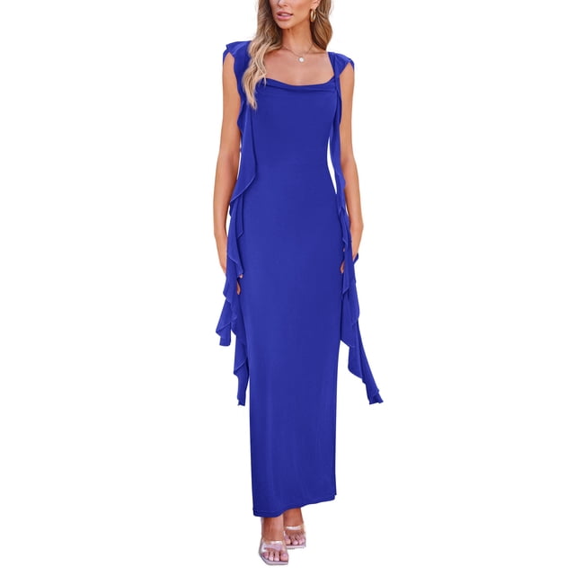 Vestido PRETTYGARDEN 2025 Verano Sin Mangas Maxi Azul Talle L