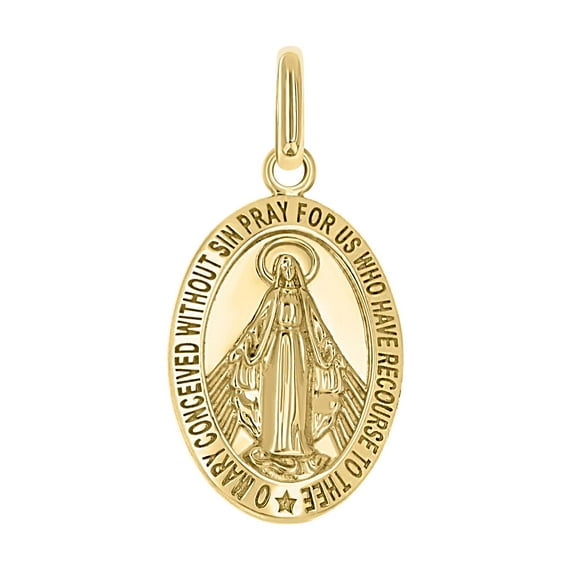 10k Yellow Gold Unisex Miraculous Medal Religious Pendant