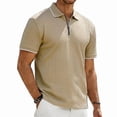 thumbnail image 2 of Men'S Textured Knit Half Zip Collared Short Sleeve Polo Shirt Retro Casual Tops For Summer Daily Wear And Golf Sports,Khaki,M, 2 of 6