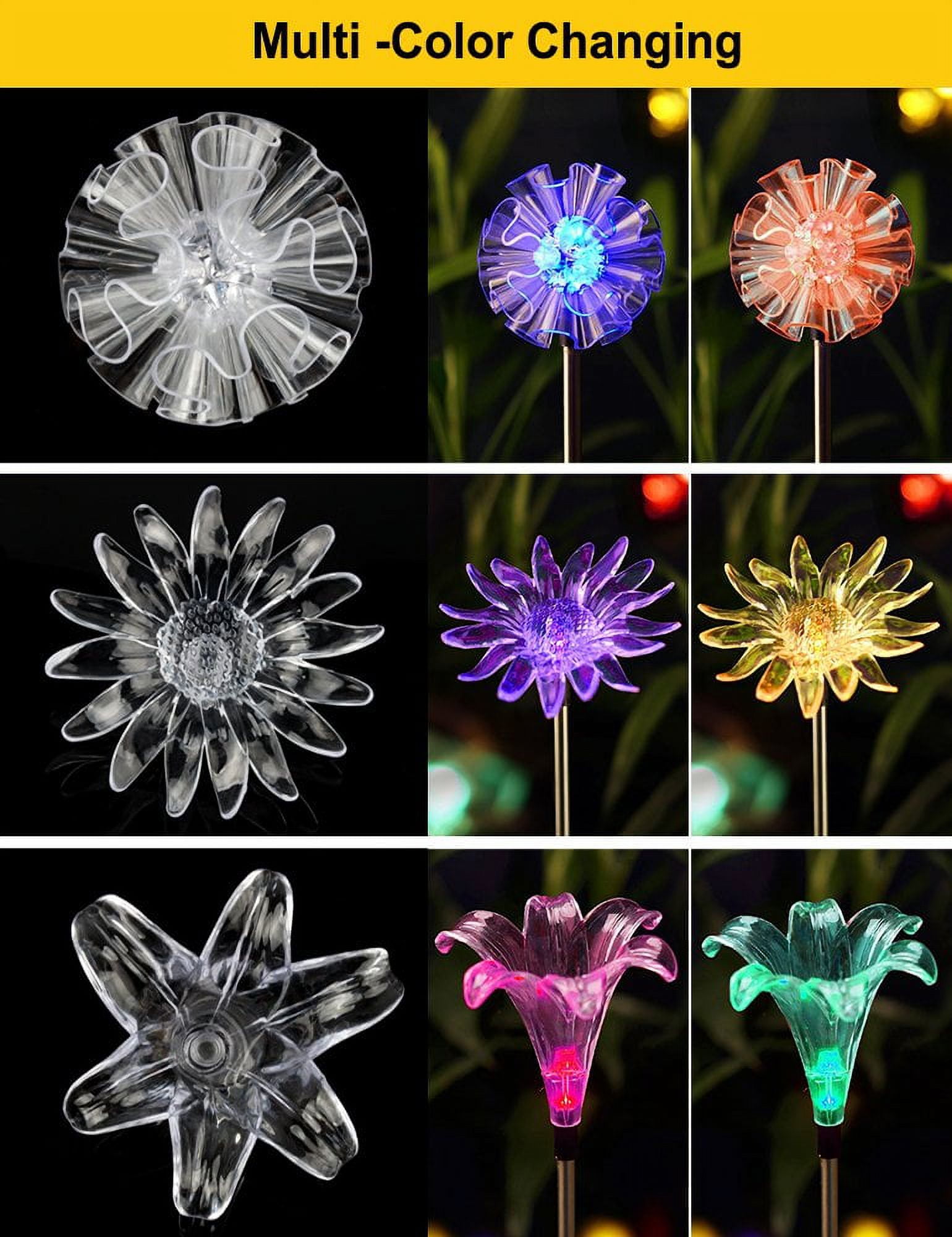 7 Color-Changing LED Solar Garden Stake Lights, 3 Pack Outdoor Solar Powered Flower Lights Waterproof Figurines Decor Landscape Pathway Lights for Garden, Yard, Lawn, Patio