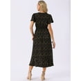 thumbnail image 4 of DARING DIVA Floral Midi Flutter Sleeves V Neck Design Dress S Black, 4 of 6