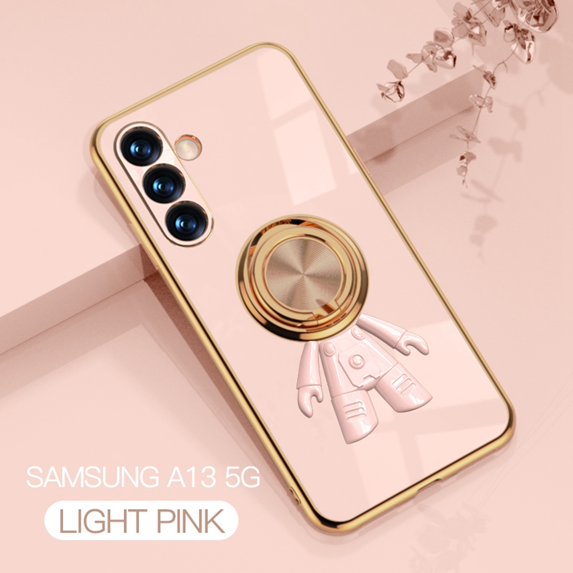 Nalacover for Samsung Galaxy A13 5G Slim Case,Cute Cartoon 6D Plating Astronaut Hidden Magnetic Ring Kickstand Soft TPU Shockproof Corner Protection Drop Proof Edge Bumper Cover.Lightpink