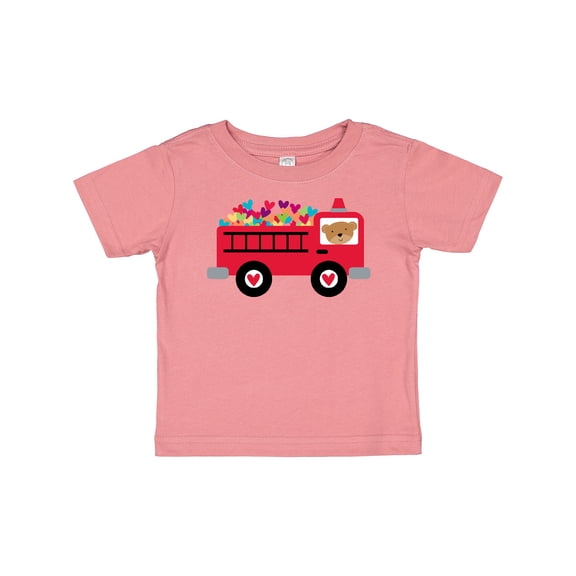 Inktastic Valentine Fire Truck Heart Bear Boys or Girls Baby T-Shirt