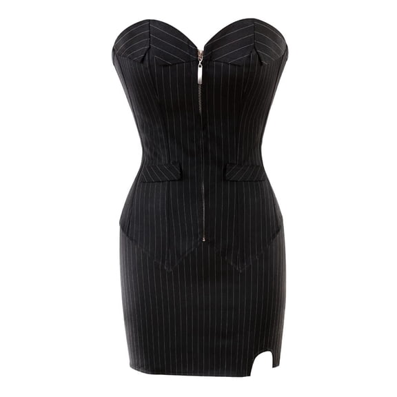 Grebrafan Women Striped Corset with Mini Skirt L Black