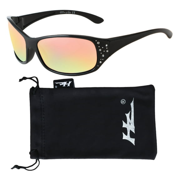 Polarized Sunglasses for Women - Premium Fashion Sunglasses - HZ Series Elettra Womens Designer Sunglasses (Midnight Black, Iridescent Pink Mirror Lens)