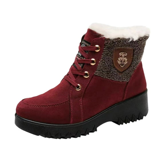 Pisexur Ankle Boots Classic Lace-Up Hiker Bootie Suede Slip On Winter Boot Lightweight Casual Wedge Heel Ankle Boots for Women Thick Warm Women's Boots Red