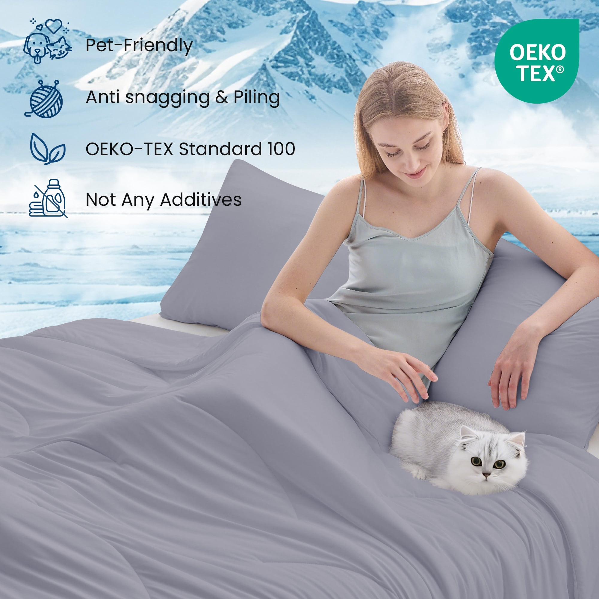 HOMTEC Cooling Comforter Twin/Twin XL Size, Q-MAX＞0.4 Cool Tech Blanket for Hot Sleeper, Lightweight Silky Smooth Bed Comforter, Gray