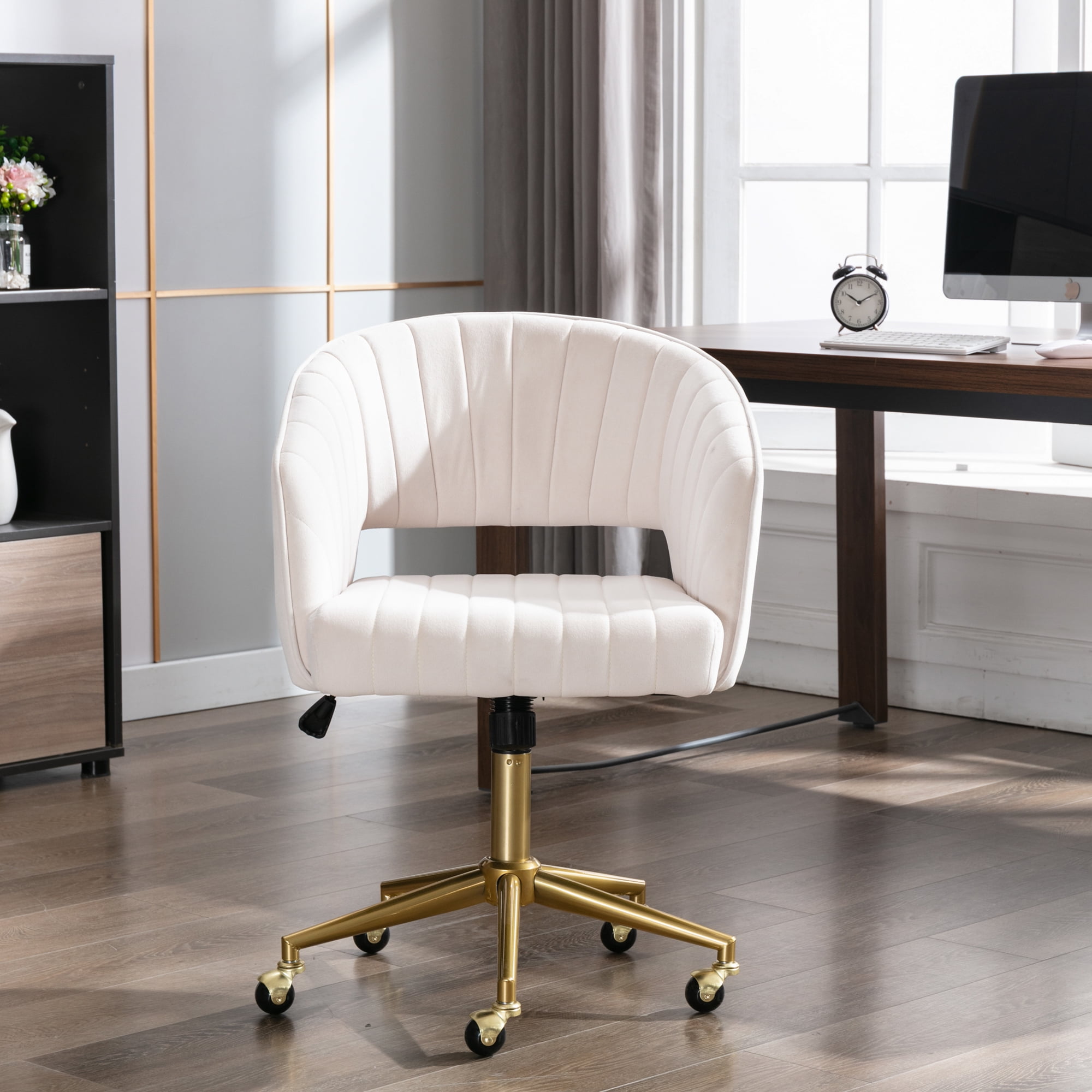 Private Jungle Home Office Computer Desk Chair ,Velvet Accent Armchair,Adjustable Swivel Task Stool with Gold Plating Base(Beige) Private Jungle Home Office Computer Desk Chair ,Velvet Accent Armchair,Adjustable Swivel Task Stool with Gold Plating Base(Beige)
