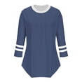 thumbnail image 5 of Women's Trendy Tops 3/4 Sleeve Colorblock Spring Summer Tshirts Crewneck Pleated Front Casual Tunic Tees (L, Navy), 5 of 5