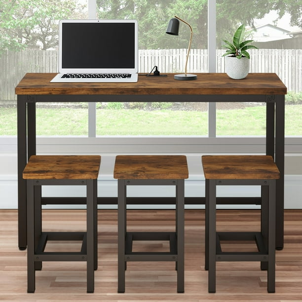 SYNGAR 4 Piece Bar Table Set with 3 Stools, Space Saving Pub