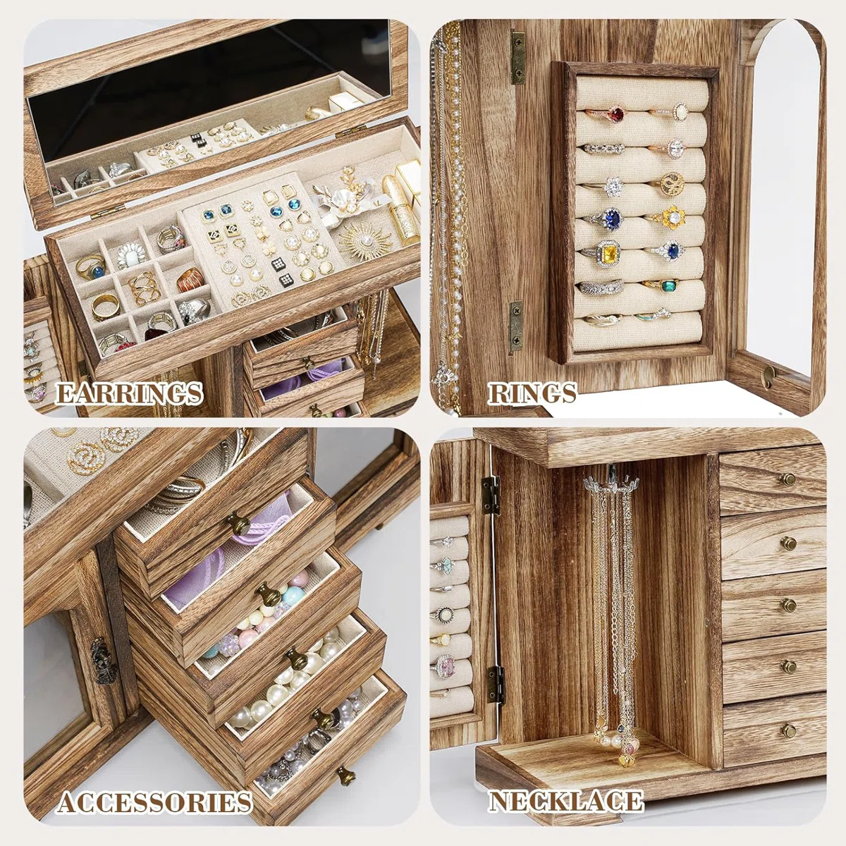 Sfugno Wooden Jewelry Organizer Box with Mirror photo 2