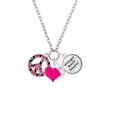 thumbnail image 2 of Delight Jewelry Silvertone Large Hot Pink Cheetah Print Peace Sign - Hot Pink Heart Nurse Strong Zoe Necklace, 2 of 4