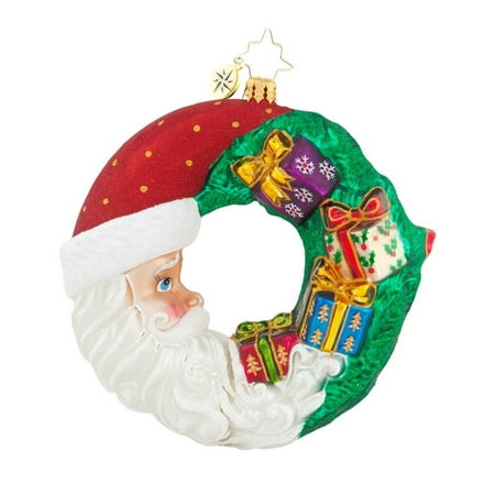 Christopher Radko Glass Crescent Christmas Presents Santa Wreath Ornament #1017880