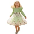 thumbnail image 3 of Tisuna Toddler Girls Floral Lace Dresses With Long Sleeve Crew Neck Midi Party Dress Elegance Stylish Fit Little Girls Spring Autumn Play Dress Green Size 6-7 Years, 3 of 9