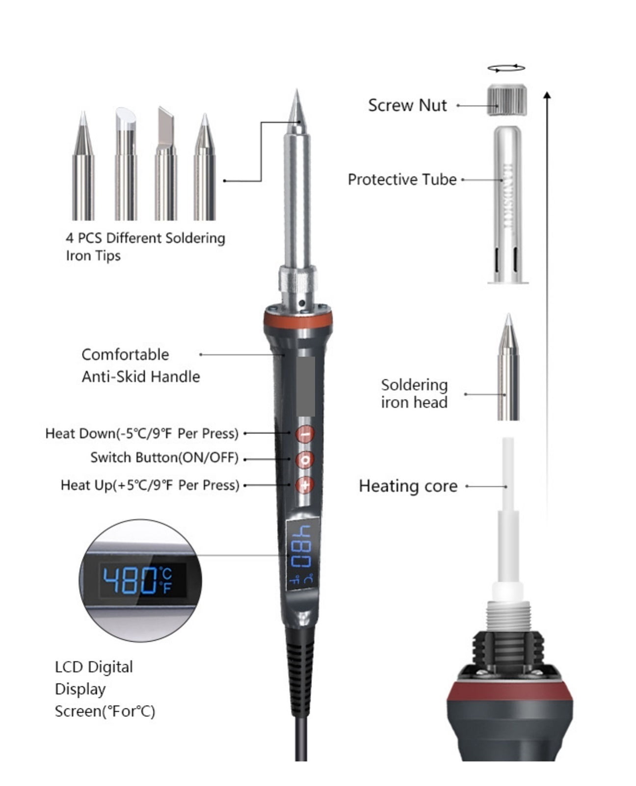 Soldering Iron LCD Digital Adjustment Electrical Welding Tool Kits , Ceramic Heater Reparing Tools,Welding Repair Tool ,Portable