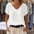 thumbnail image 2 of ZACPNCV Womens Summer Linen Top Short Sleeve Solid Color Loose Fit Casual Breathable Tank Blouse for Vacation Lounge Wear, 2 of 5