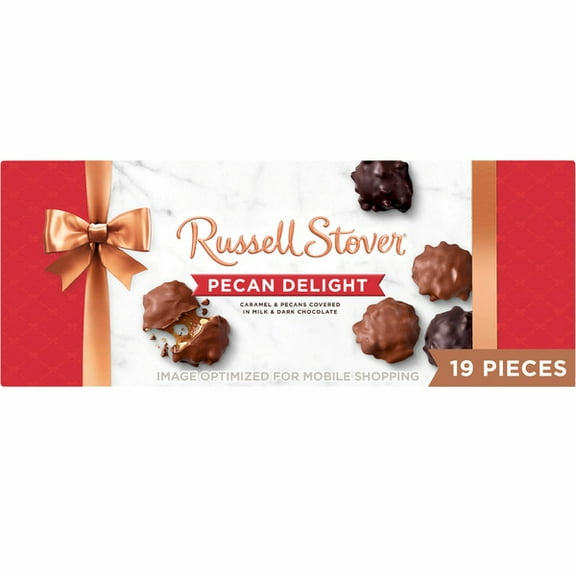 Russell Stover Valentine Pecan Delights Milk & Dark Chocolate WOW Gift Box, 17.35 oz. (19 pieces)