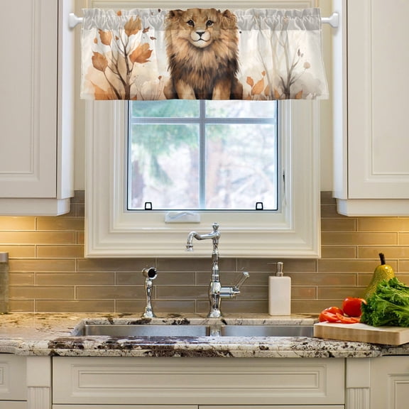 Lion Leaves Browm Curtain Valances Farmhouse Design Window Treatment Decor Blackout Rod Pocket for Windows Living Room Kitchen 54" x 18"