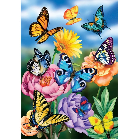 Butterflies In The Garden Spring House Flag Floral 28" x 40" Briarwood Lane