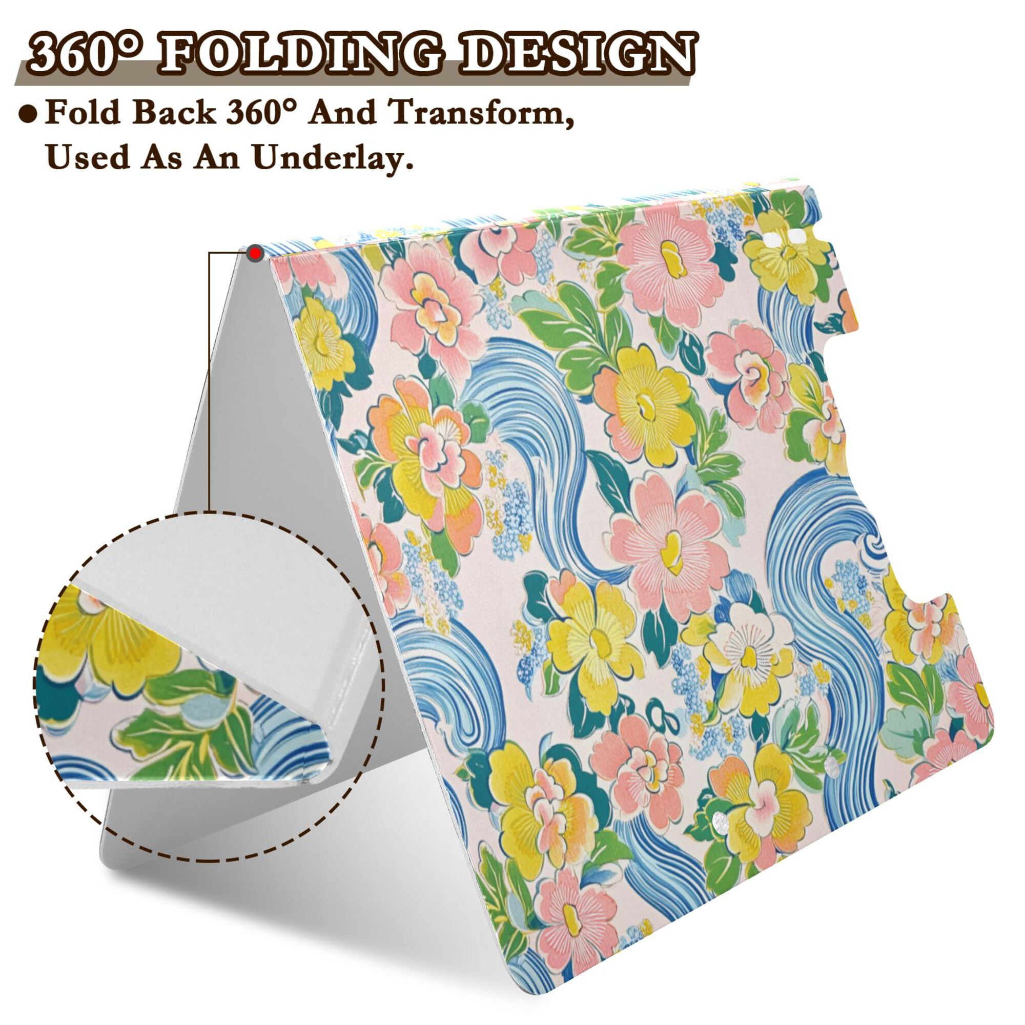 FORMRS A4 Clipboard Folder with Pen Holder Horizontal Foldable School Office Binder, Blue Floral Wave
