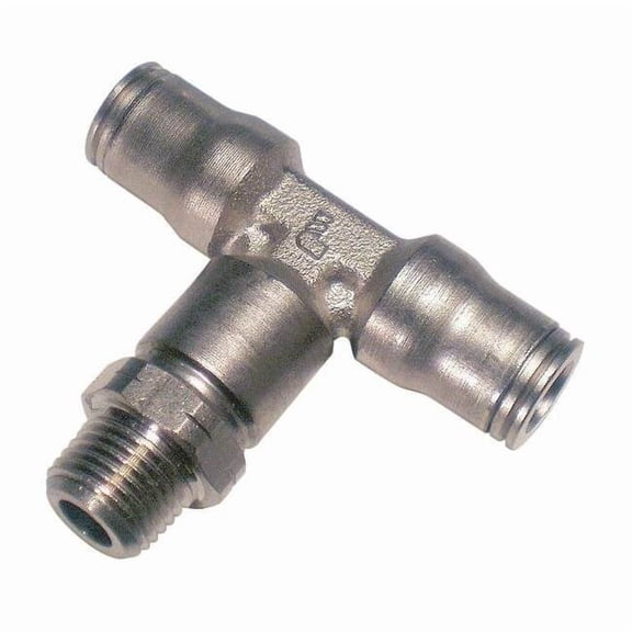 Legris Push-Fit Tee Fitting, 1/4 in Tube Size, Brass, Silver 3608 06 13