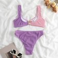thumbnail image 3 of Trajes de baño de dos piezas para mujer Bloques de color Cómodo traje de baño de moda de cintura media para verano Púrpura Rosa S, 3 of 5