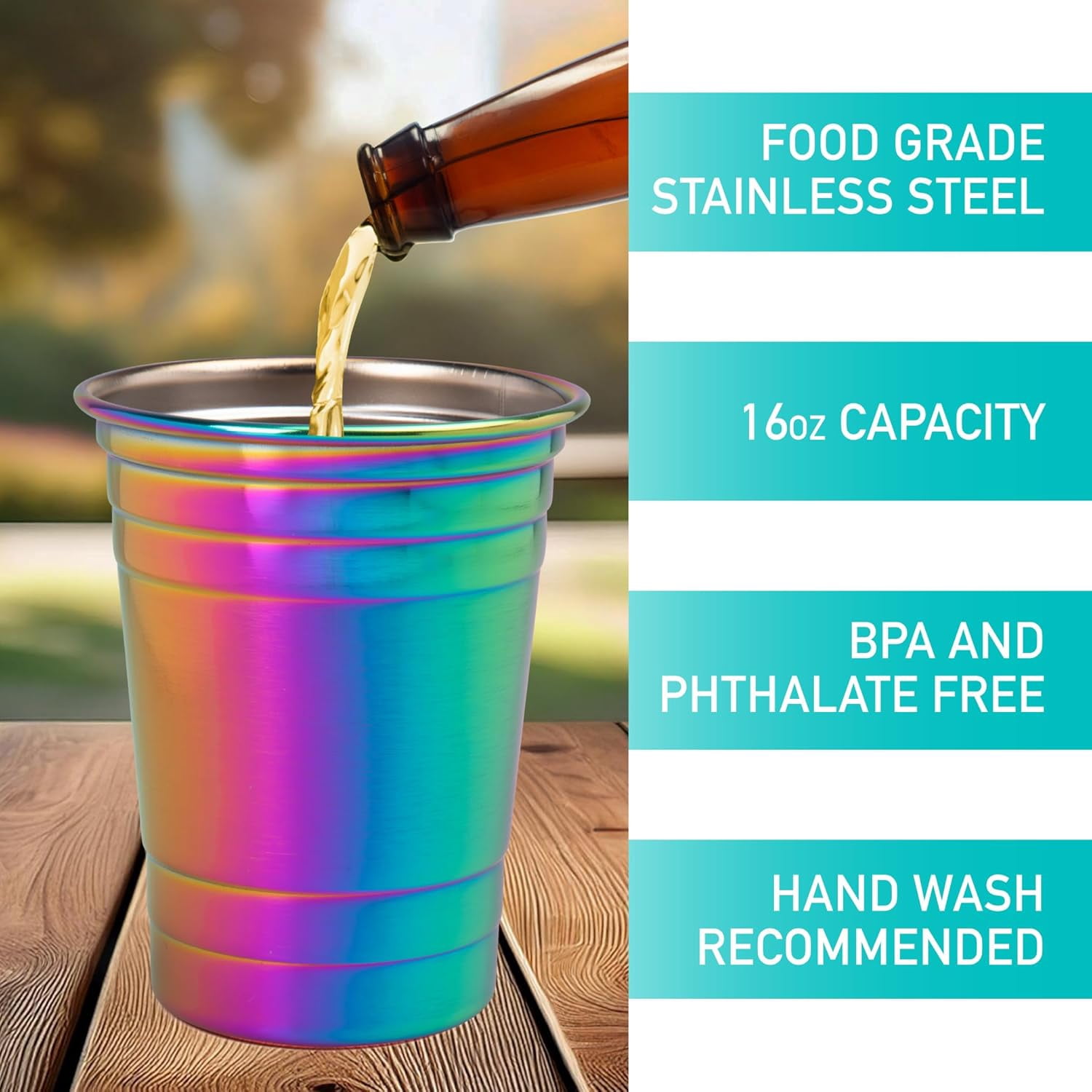 D'Eco Unbreakable Holographic Stainless Steel Party Cups (16 oz, 4 Pack) Shatterproof Reusable Drinking Glasses for Games-Indoor Outdoor Drinkware -Great for Entertaining, College, Parties, Birthdays
