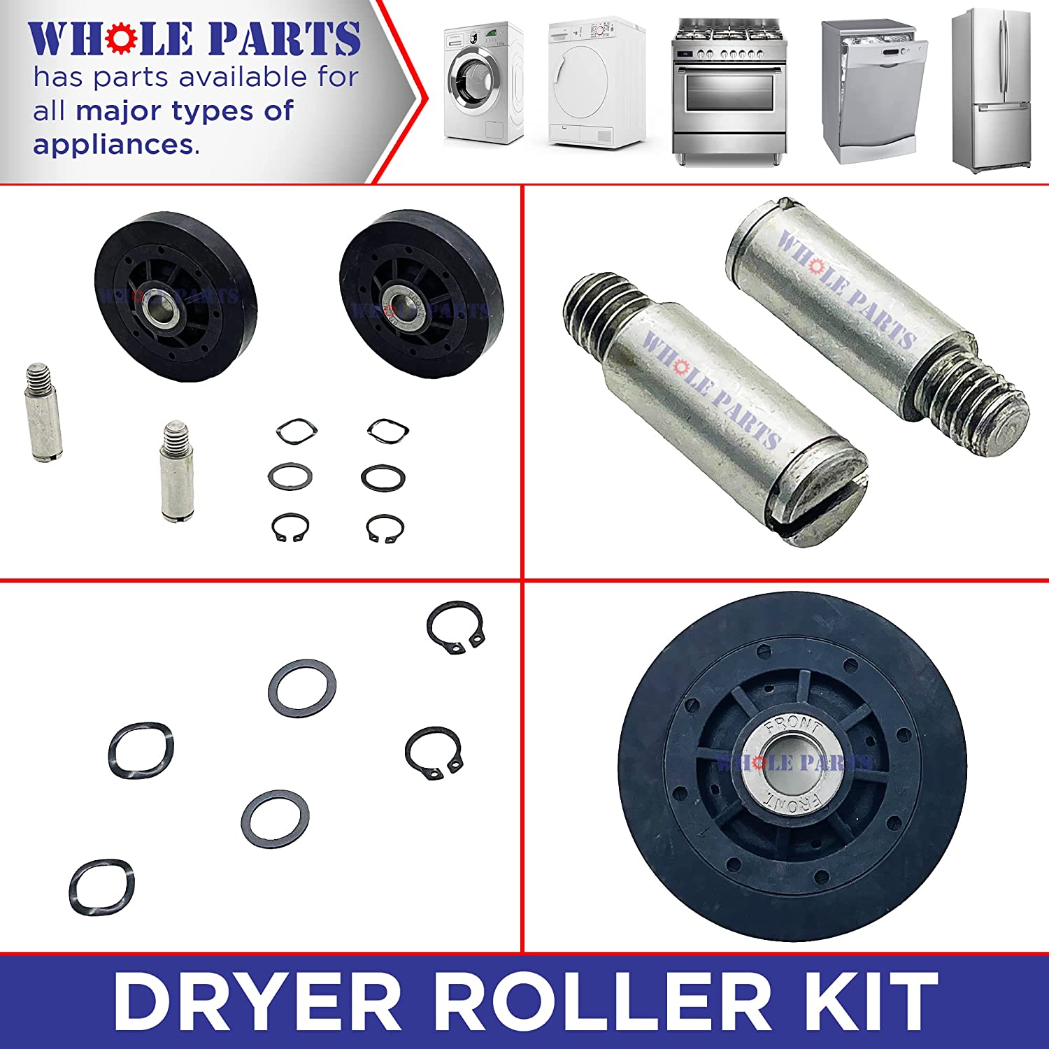 RB170002 Dryer Drum Roller Kit – Black, Compatible With Speed Queen – AQBB