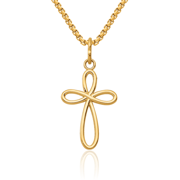 14K Solid Yellow Gold Cancer Awareness Ribbon Holy Cross Necklace Religious Chain Pendant Jesus Christ Charm