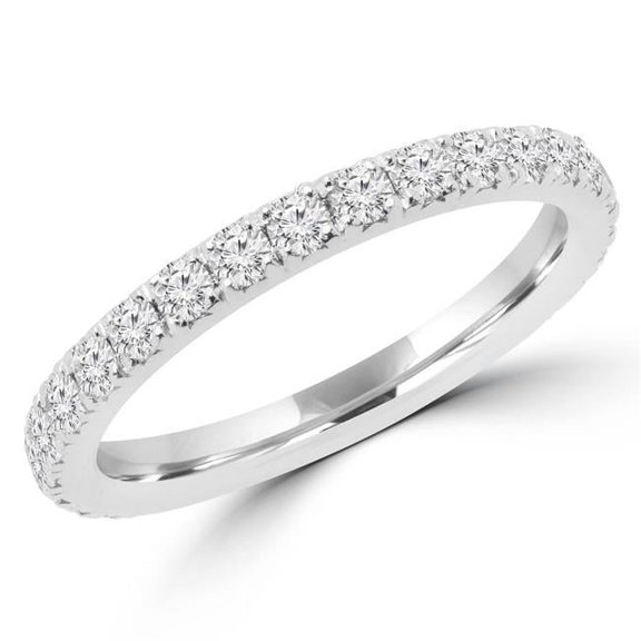 MD170165-5.25 0.6 CTW Round Diamond Semi-Eternity Wedding Band Ring in 14K White Gold - 5.25