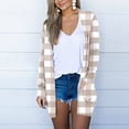 thumbnail image 2 of BODOAO Women's Casual Lightweight Cardigan Long Sleeve Open Front with Pockets Soft Open Front Cardigan Solid Color Outwear Plaid Print Cardigan Loose Midi Coat Outerwear for Home Holiday Beige L, 2 of 5