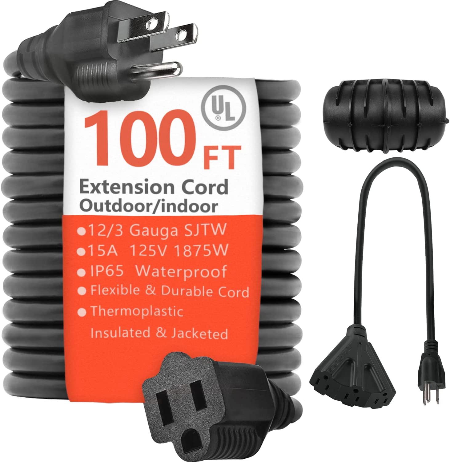 100 ft 12/3 Gauge SJTW Heavy Duty Outdoor Power Cords WaterWeather