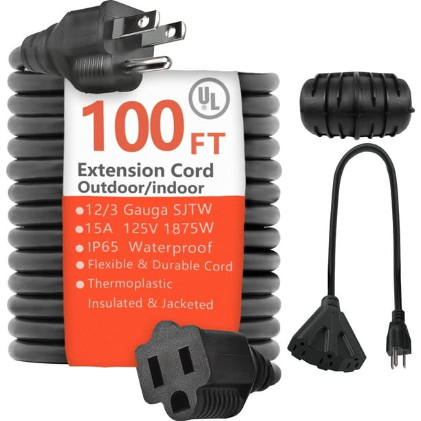 100 ft 12/3 Gauge SJTW Heavy Duty Outdoor Power Cords WaterWeather