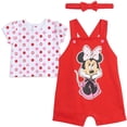 thumbnail image 1 of Disney Minnie Mouse Infant Baby Girls French Terry Short Overalls T-Shirt and Headband 3 Piece Outfit Set Newborn to Infant, 1 of 5