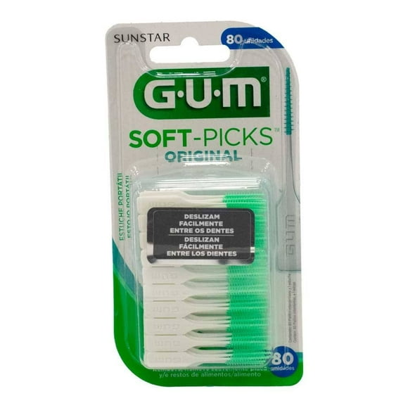 Palillos dentales con brocha GUM con goma flexible verde 80 piezas