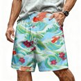 thumbnail image 2 of Mens Swim Trunks Men's New Loose Mesh Beach Printed Casual Drawstring Shorts Breathable Resort Print Crop Pants with Elastic Waist Quick-Dry Swim Trunks for Vacation Travel Turquoise 2XL, 2 of 5