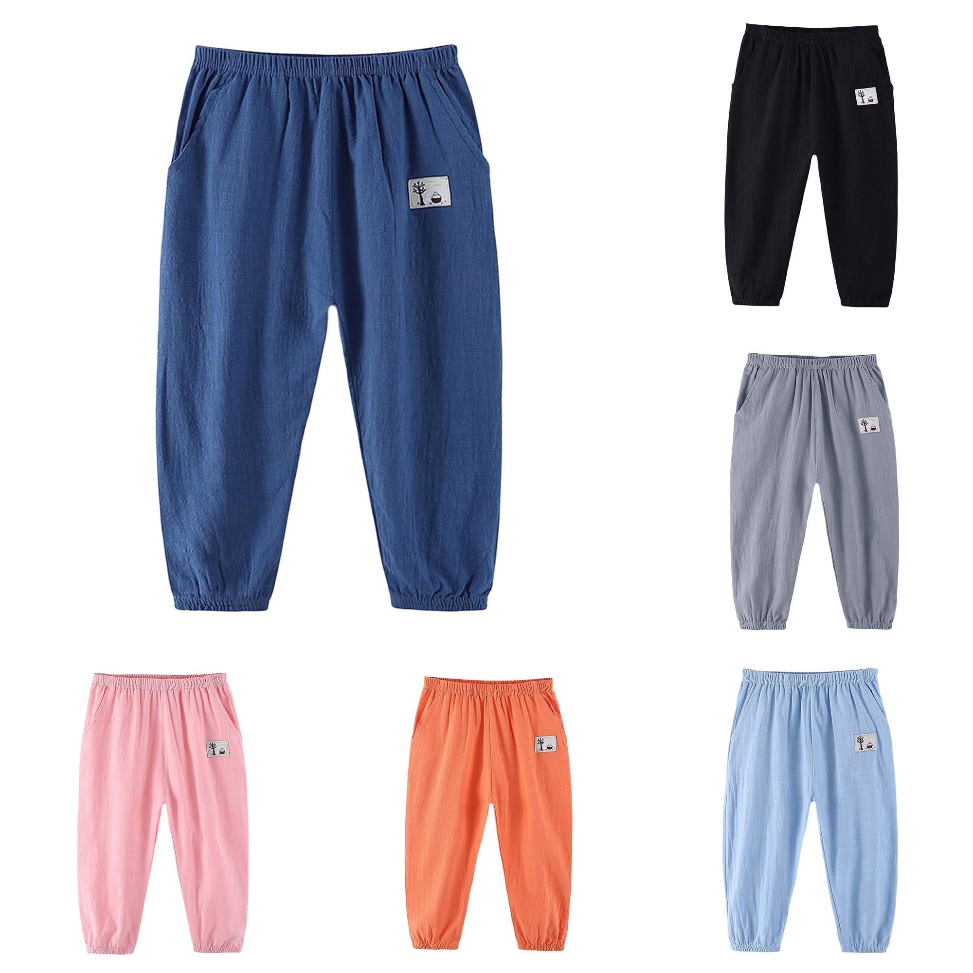 YMNXA Kids Boys Linen Pants Elastic Waist Ankle-Tied Solid Color Comfortable Lightweight Trousers For Outdoor Activities Dark Blue 9-10 Years