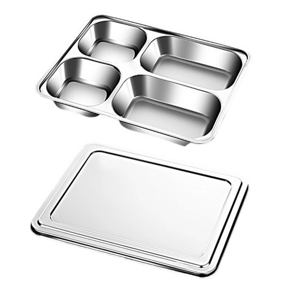 Stainless Steel Divided Plates With Lid, 4/5 Pack Divided Dinner Tray,For Adults