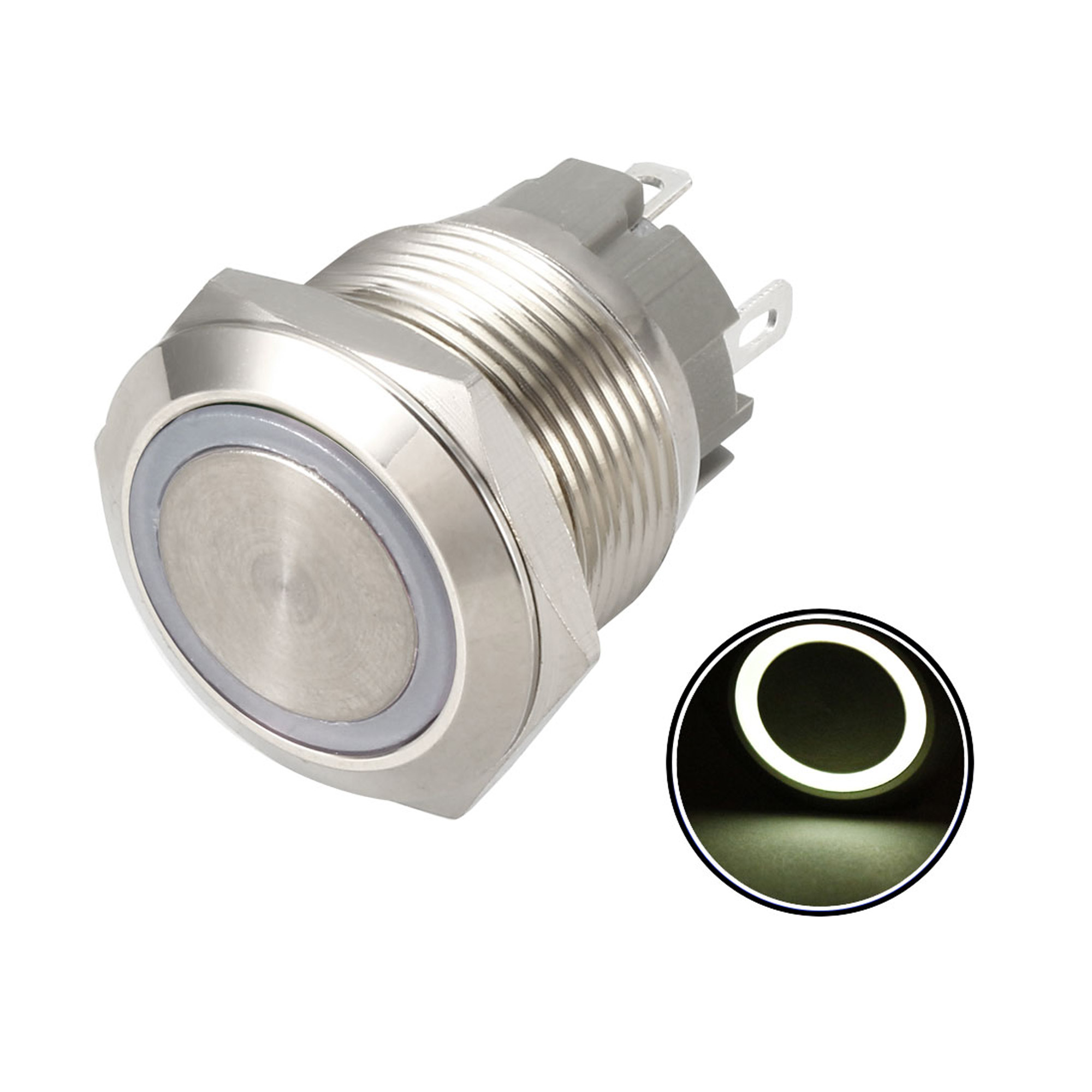 Momentary Metal Push Button Switch 19mm Mounting Dia 1NO 12V White LED