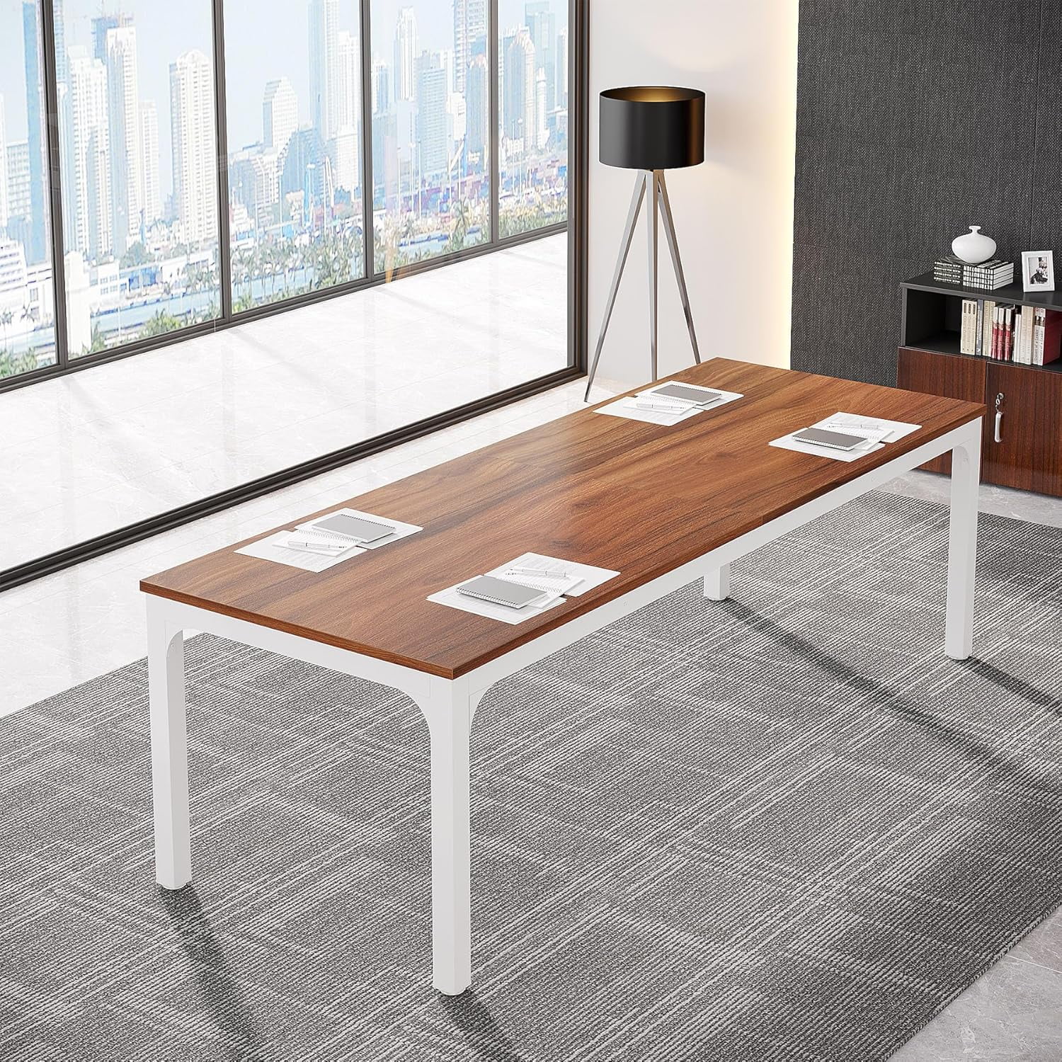 6.5FT Conference Table, 78.7-Inch Rectangle Meeting Seminar Table, Large Business Tables for 6-8 People (Only Table) (Walnut+White)