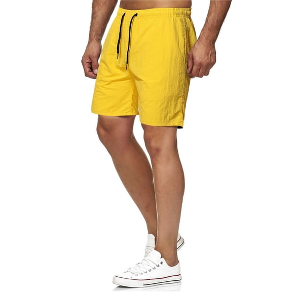 Nestiefly Mens Swim Trunks 5'' - Mesh Liner Quick Dry Beach Sports Athletic Lightweight Casual Swimwear Shorts with Pockets Yellow XL