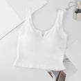 thumbnail image 2 of Xijirk Women Ribbed Crop Tank Top Built In Padded Notch V Neck Wide Strap Seamless Slim Fit Camisole for Casual Daily Street Wear,White,One Size, 2 of 3