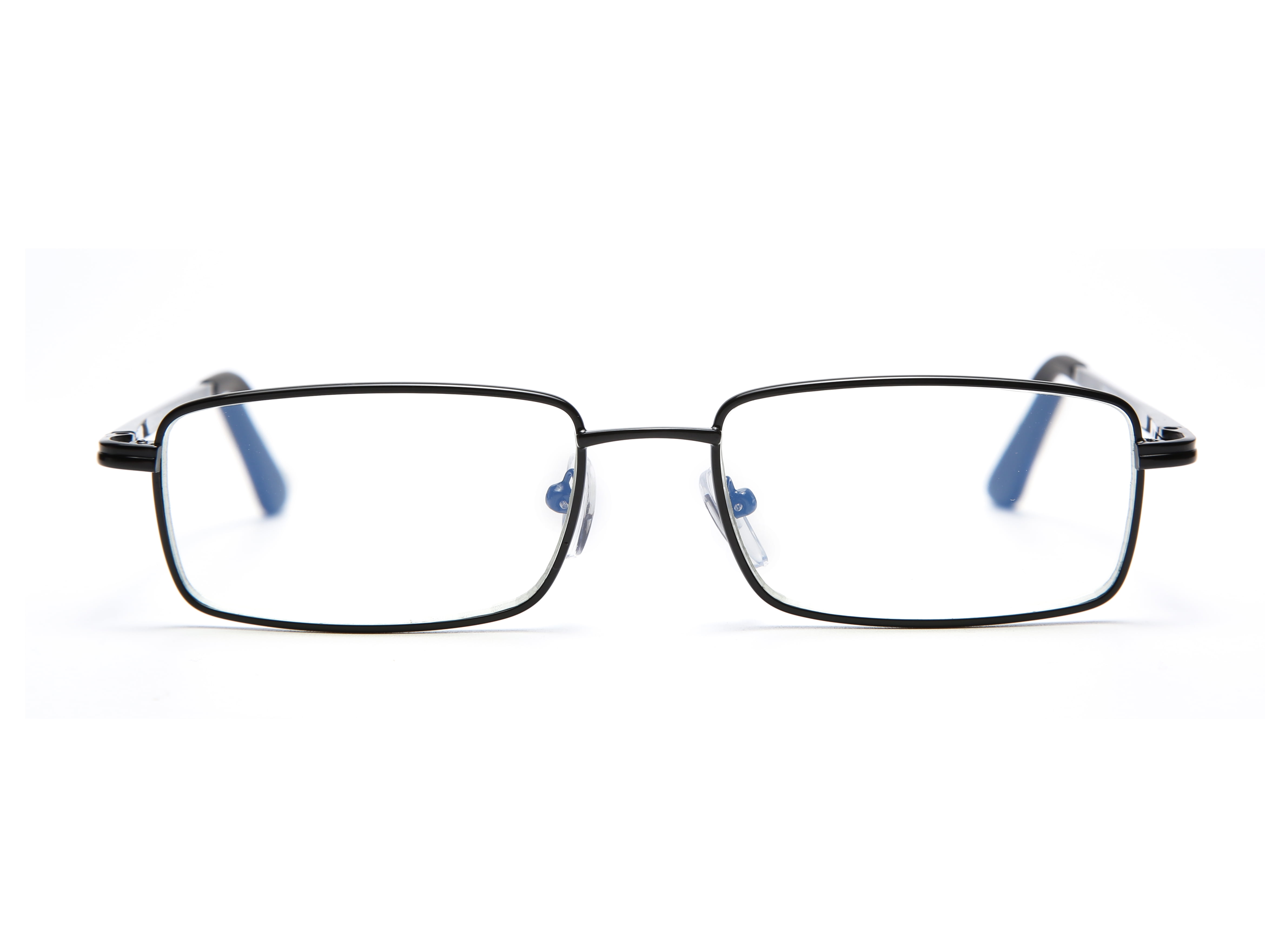 EYE ZOOM 2 Pack Rectangular Metal Frame Blue Light Blocking Reading Glasses, Black, +1.50
