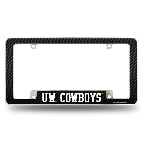 Wyoming-Cowboy's Chrome Metal License Plate Frame with Carbon Fiber Design