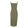 thumbnail image 5 of Wycnly Dresses for Women Sexy High Slit Spaghetti Strap Ruched Bodycon Night Party Club Dresses Sleeveless V-Neck Solid Summer Long Formal Dress Army Green s, 5 of 6