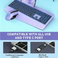 thumbnail image 3 of Wireless Keyboard and Mouse Backlit, Rechargeable Ergonomic Keyboard with Wrist Rest, LED Mouse, Phone Holder, Silent for Computer, Mac, PC, Laptop, Chromebook-Purple, 3 of 6