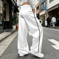 thumbnail image 7 of Womens Satin Wide Leg Sweatpants Trendy Drawstring High Waisted Side Stripe Loose Comfy Pants White L, 7 of 7
