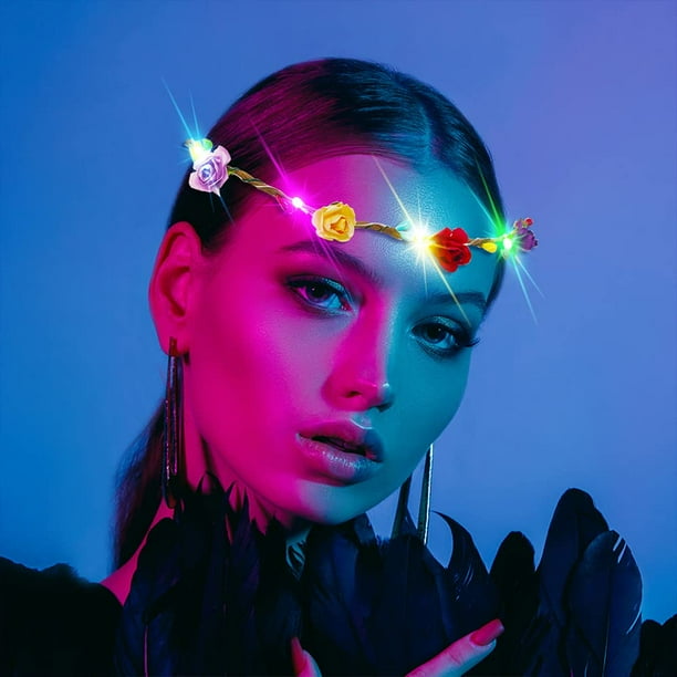 Diadema Con Corona De Flor LED Y Juego De Cabello Con Luc LED, 12 Piezas, Tocado