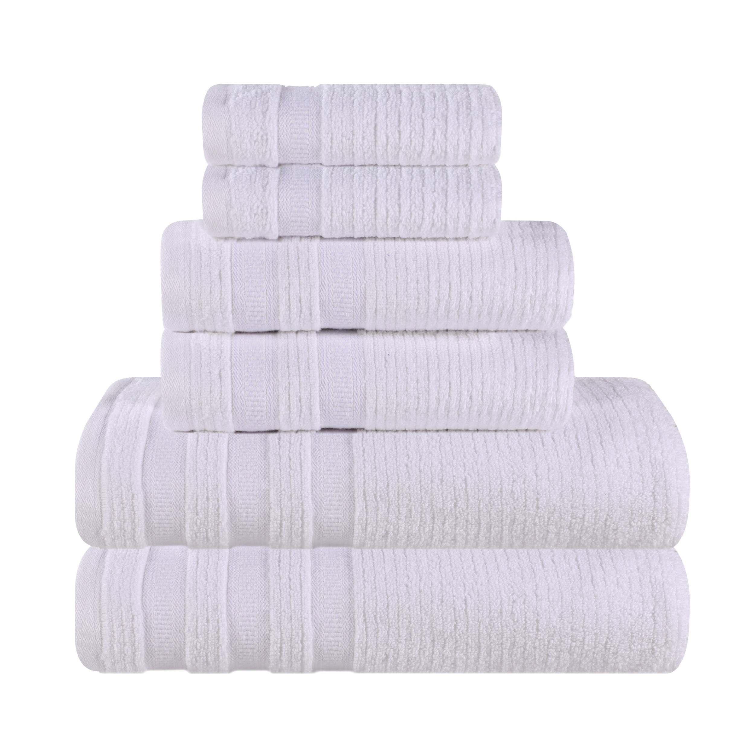 Superior Zero Twist Cotton Ribbed Geometric 6-Piece Towel Set, Ultra Soft Quick Dry, White